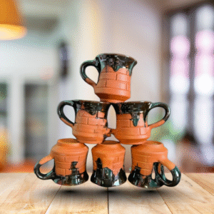 Terracotta sp bricks Black glze standard qulty cup set of 6 pcs